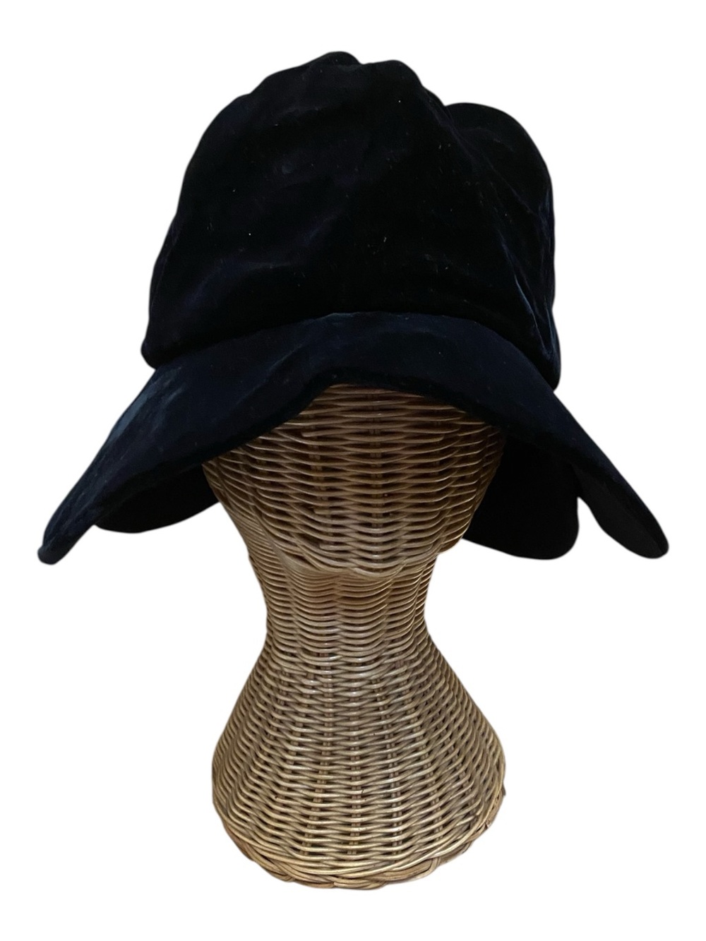 Adolfo II Womens Vintage Black Velvet Cloche Bucket Tulip Hat